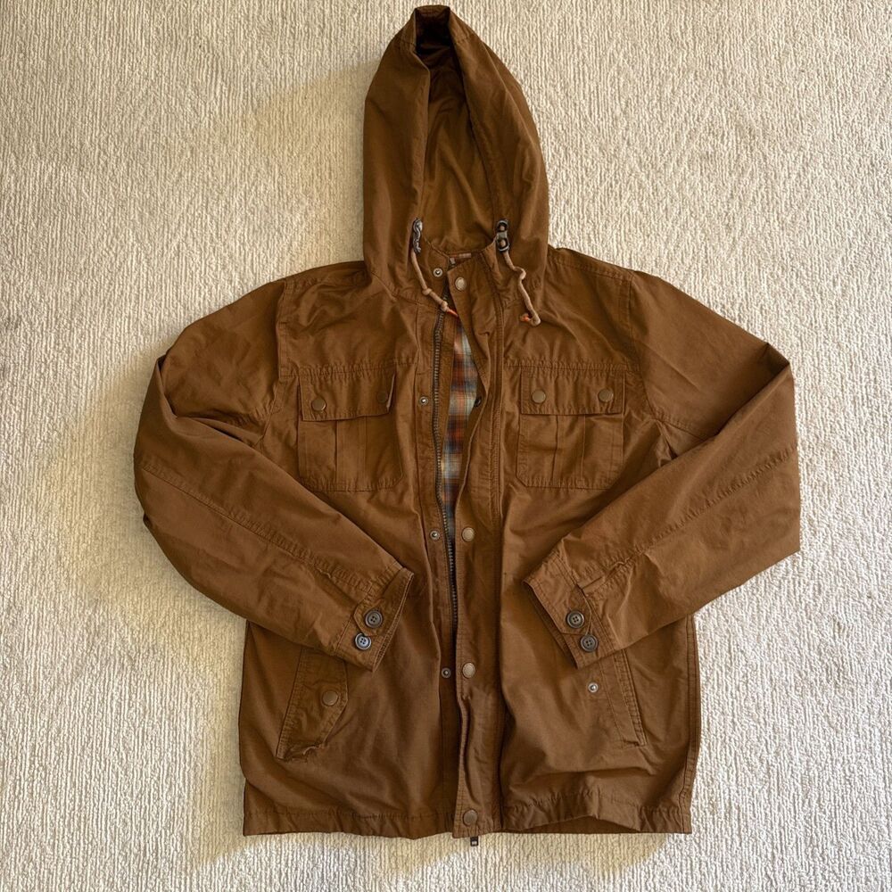 Aeropostale Men’s M Brown Hooded Field Jacket Plaid Lined